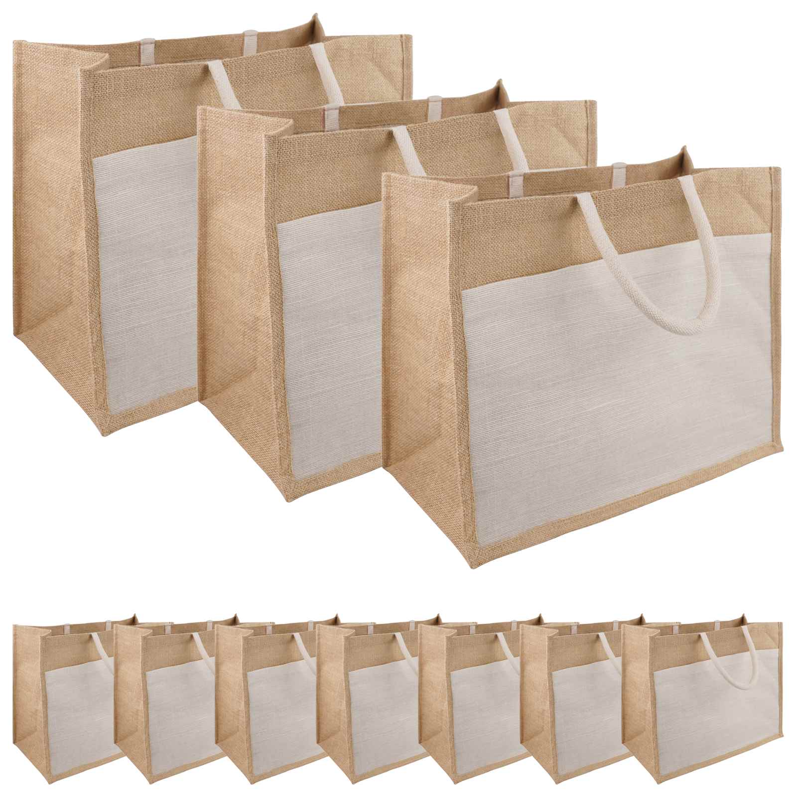 Jute handtassen met zak 10 Natuurlijk en Wit 42 x 33 x 19 cm