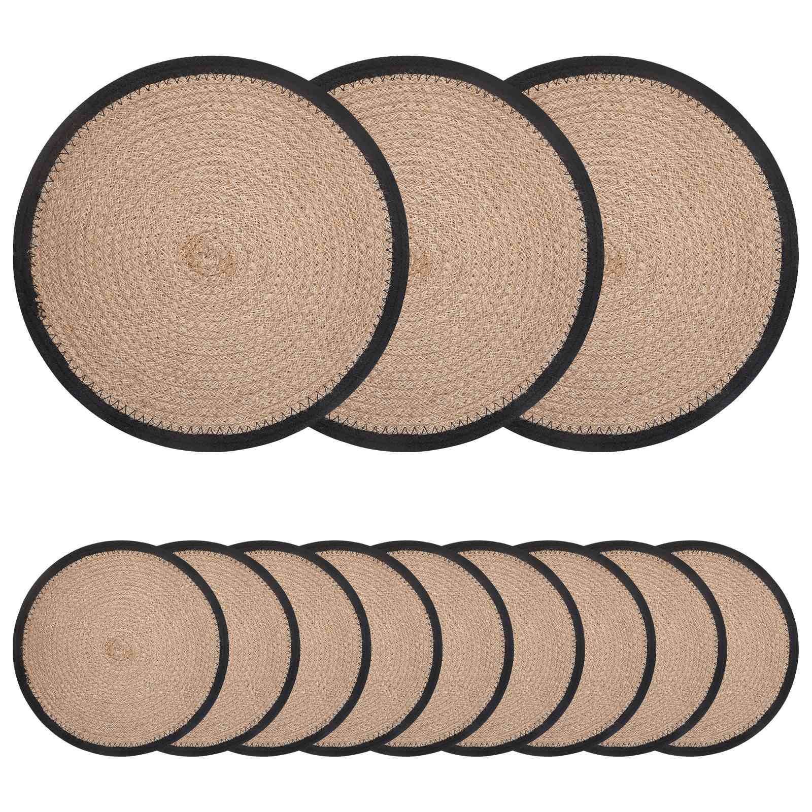 Jute placematten 12 st Naturel en Zwart 100% Tossa Jute
