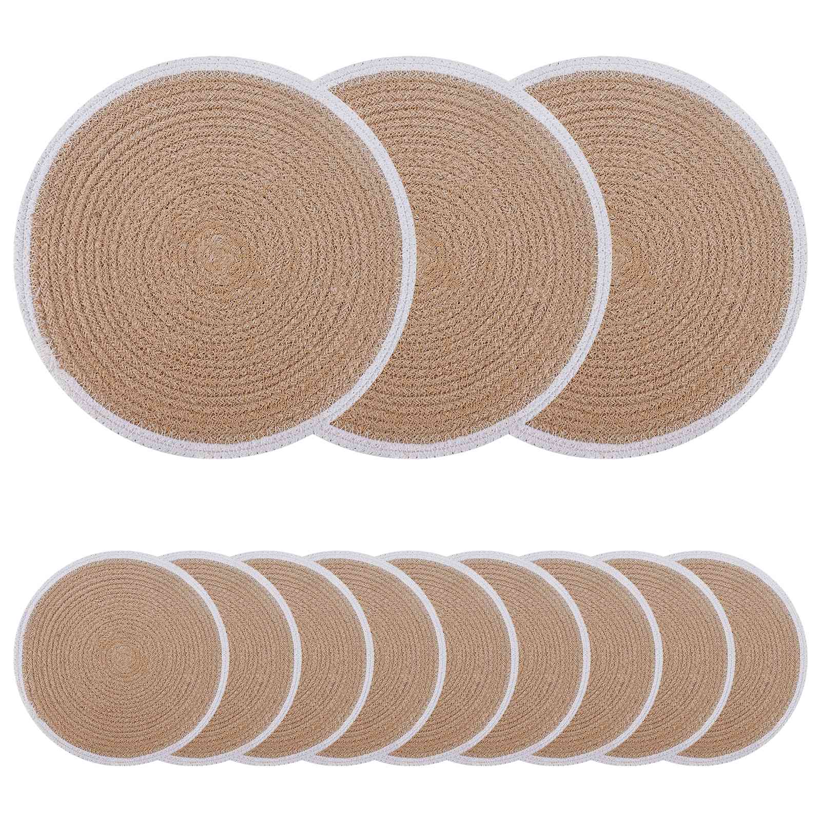 Jute placematten 12 st Natuurlijk en Wit 100% Tossa Jute