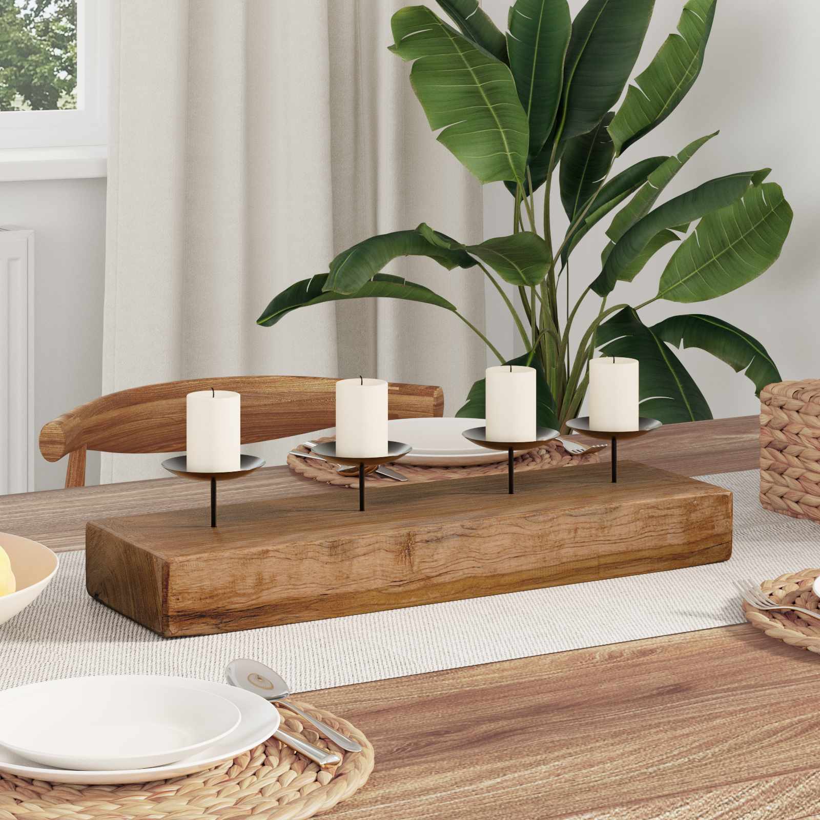 Kaarsenhouder Naturel 50 x 15 x 10 cm Massief teakhout