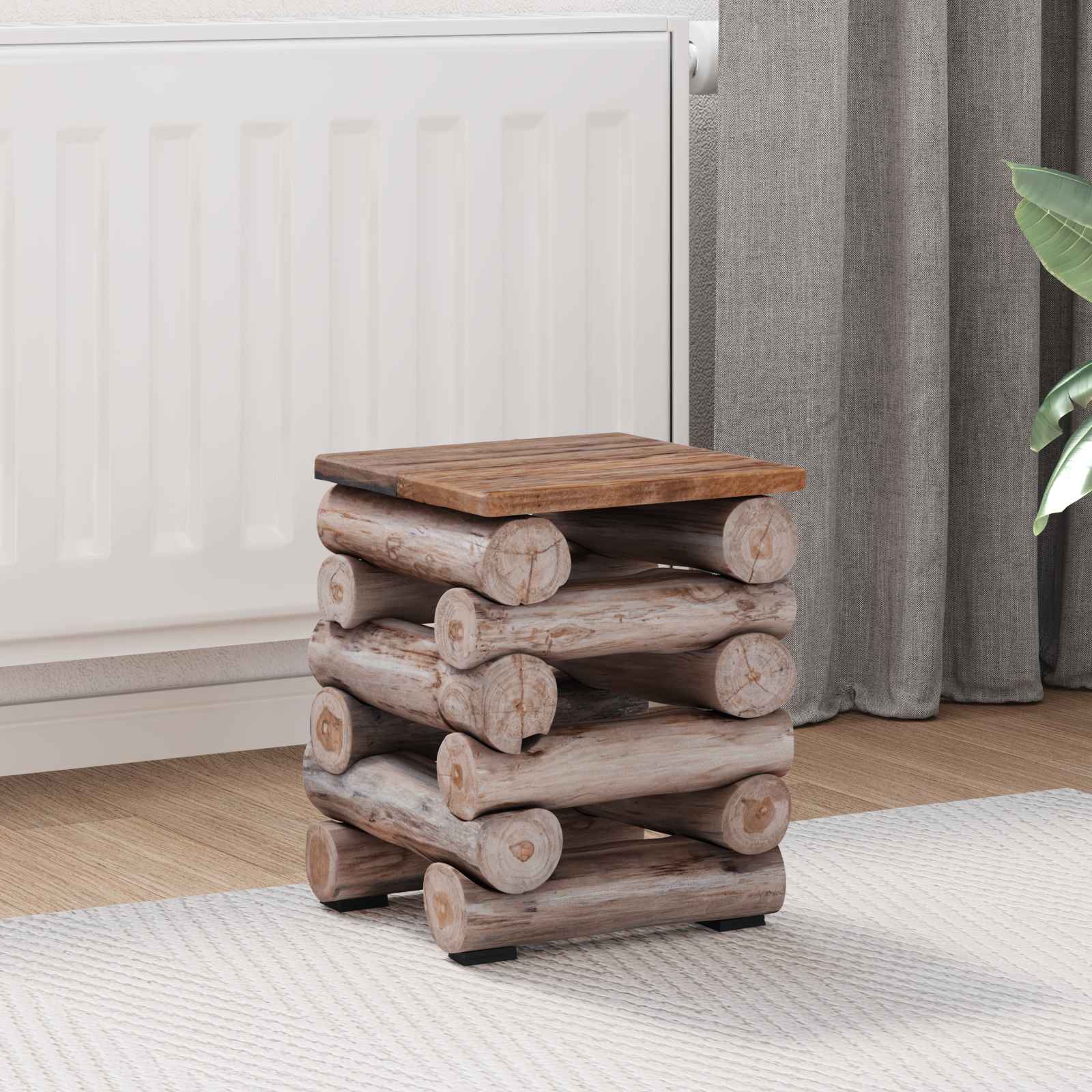 Kruk Naturel 30 x 30 x 38 cm Massief Teakhout – afbeelding 1