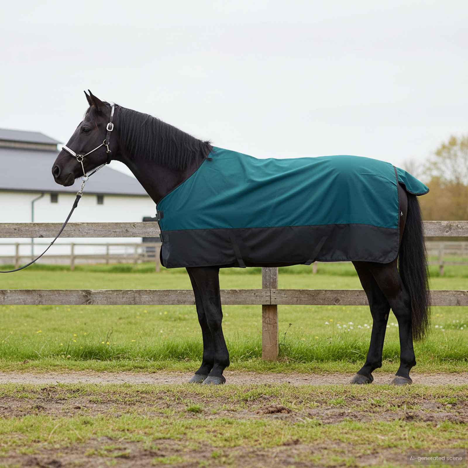 Paardendeken Donkergroen en Zwart 135 cm Polyester