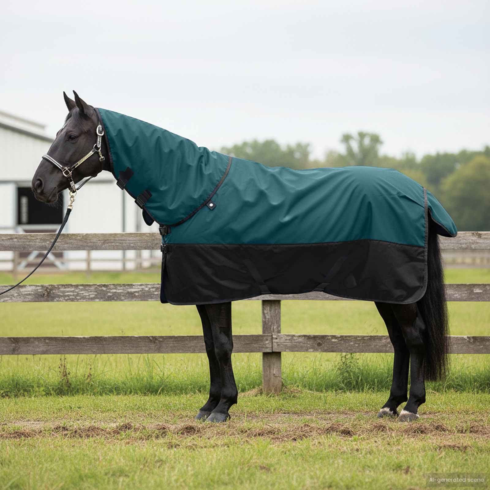 Paardendeken Donkergroen en Zwart 115 cm Polyester