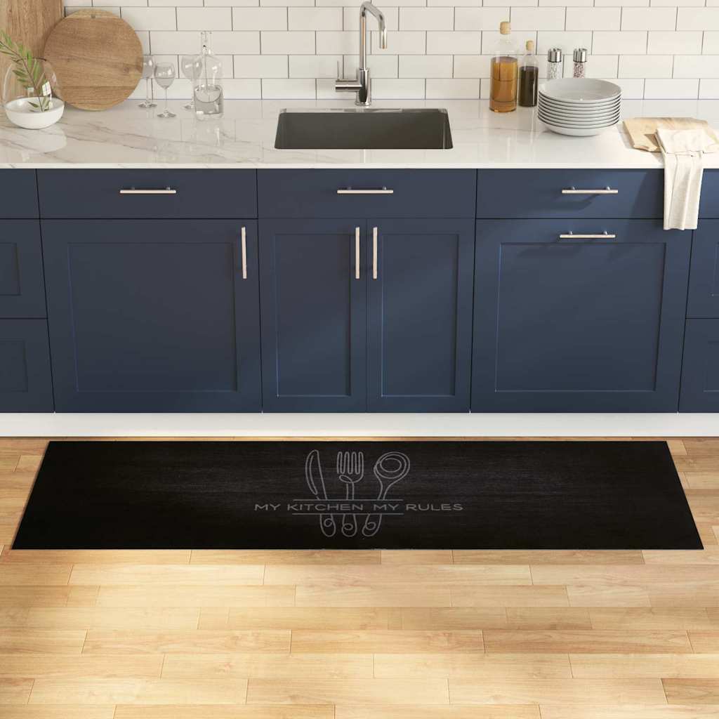 Keuken Vloerkleed Bestek Zwart 180 x 60 cm Fluweel