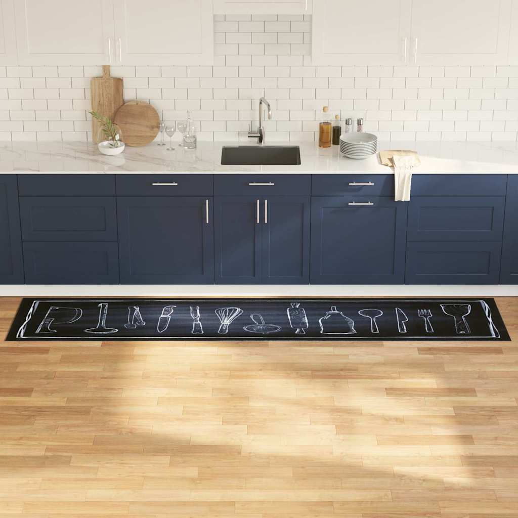 Keuken Vloerkleed Zwart 300 x 60 cm Fluweel