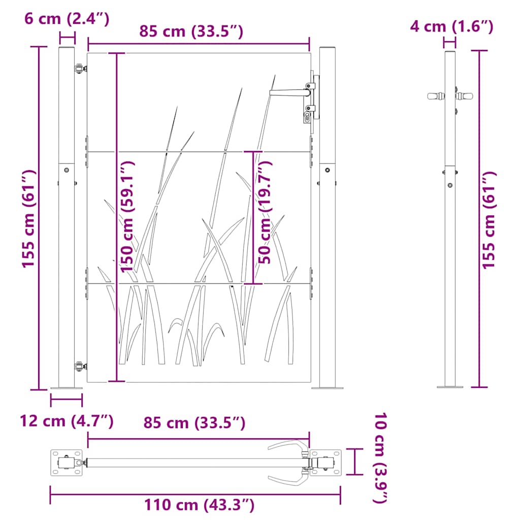 Tuinpoort met slot Zwart 110 x 155 cm Poedergecoat staal – afbeelding 10