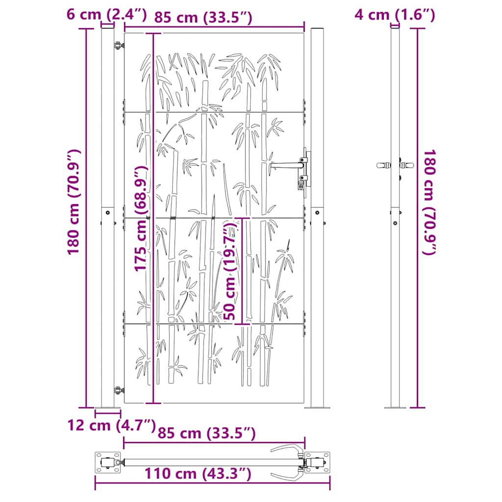 Tuinpoort met slot Zwart 110 x 180 cm Gepoedercoat staal – afbeelding 10