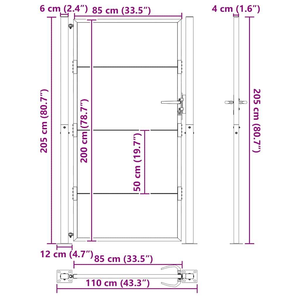 Tuinpoort met slot Zwart 110 x 205 cm Gepoedercoat staal – afbeelding 10