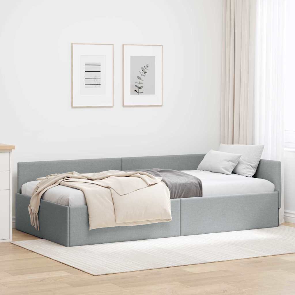Hoekbedframe met hoofdeinde Lichtgrijs 90 cm x 190 cm Stof – afbeelding 1
