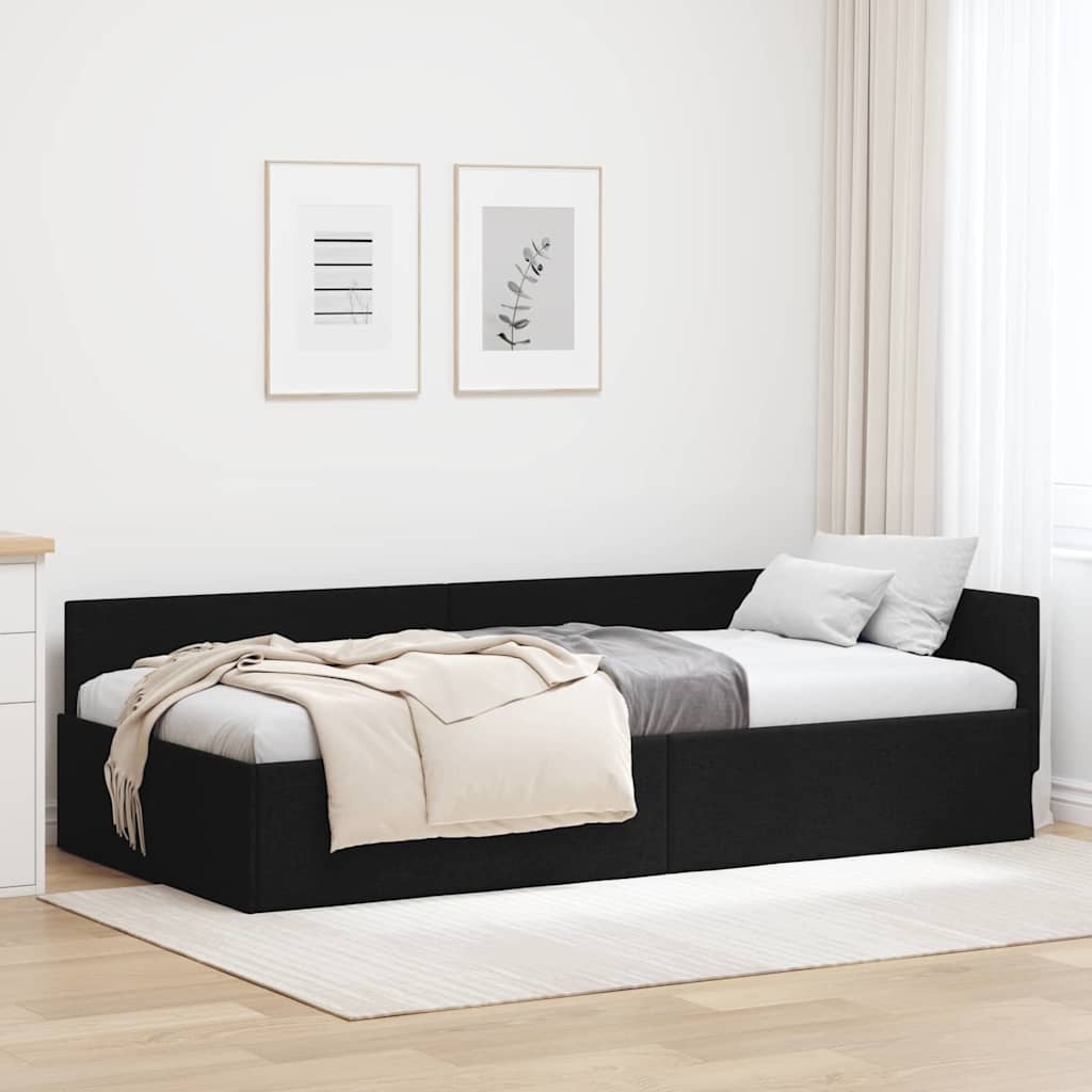 Hoekbedframe met hoofdeinde Zwart 90 cm x 190 cm Stof – afbeelding 1