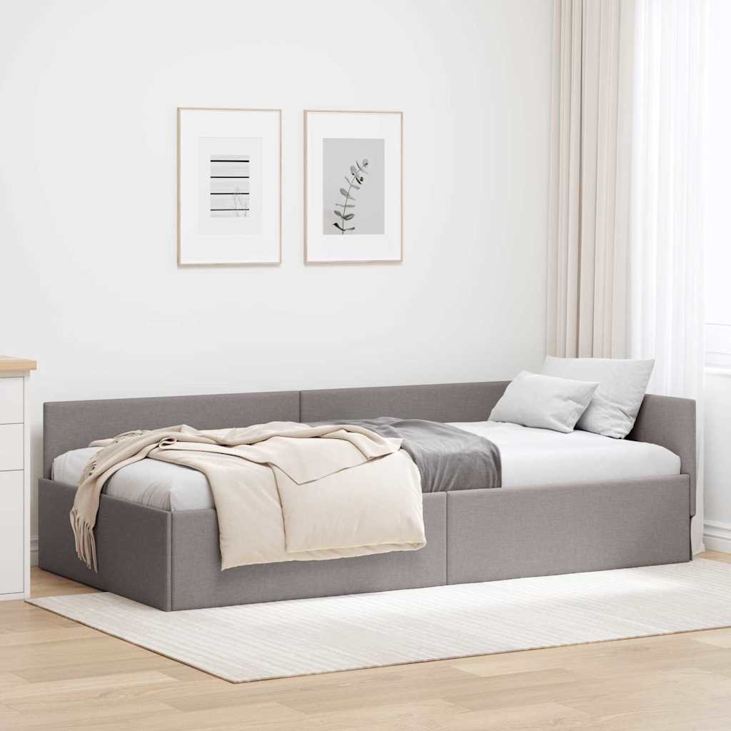 Hoekbedframe met hoofdeinde Taupe 90 cm x 200 cm Stof – afbeelding 1