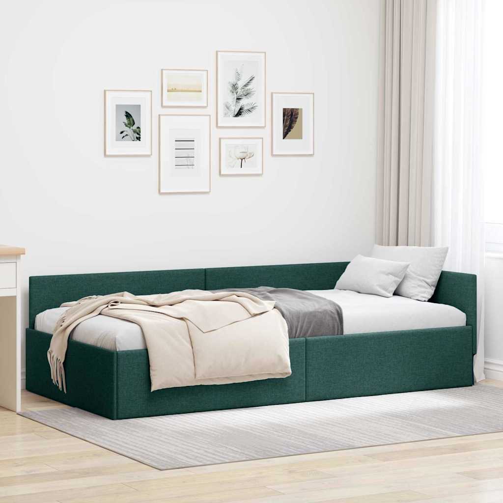 Hoekbedframe met hoofdeinde Donkergroen 100 cm x 200 cm Stof – afbeelding 1