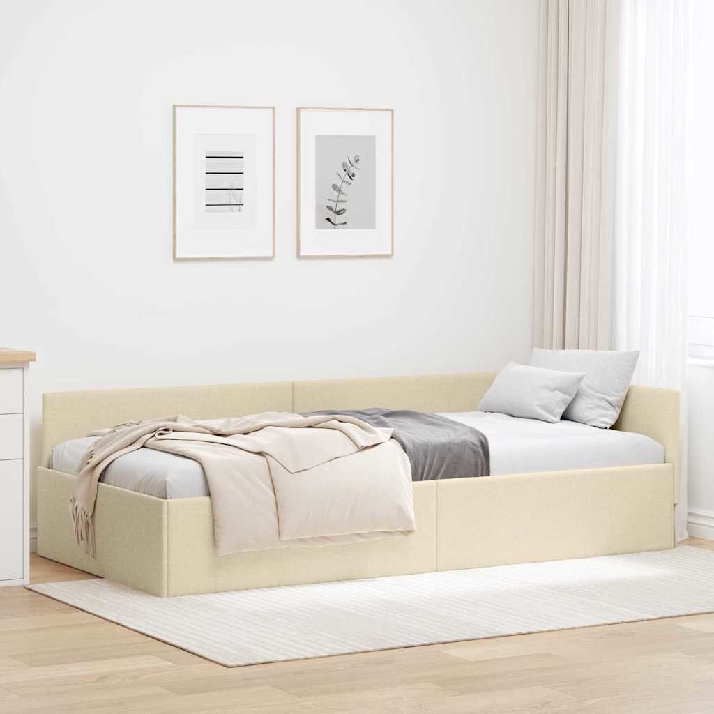 Hoekbedframe met hoofdeinde Crème 100 cm x 200 cm Stof – afbeelding 1