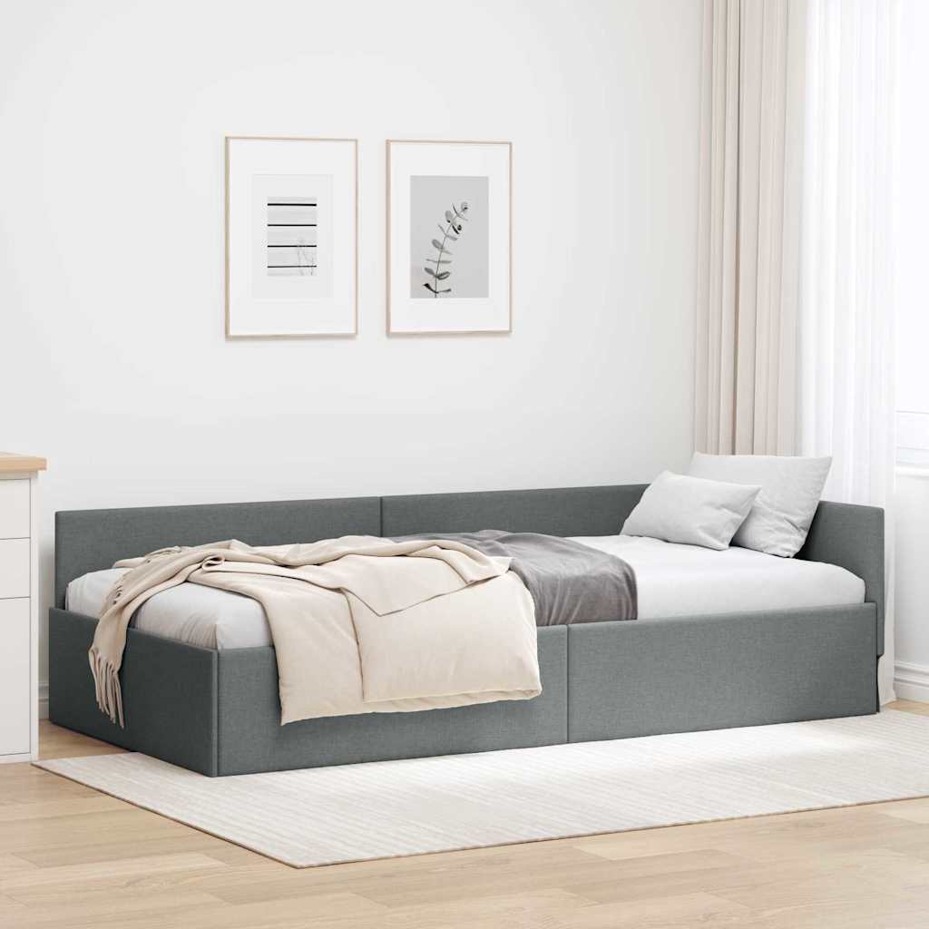 Hoekbedframe Donkergrijs 100 x 203 cm Stof – afbeelding 1