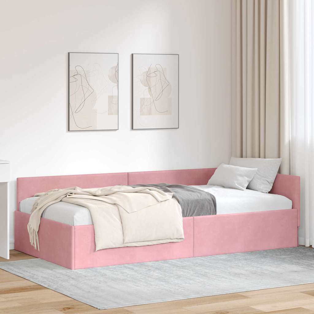 Hoekbedframe met hoofdeinde Roze 80 cm x 200 cm Fluweel – afbeelding 1