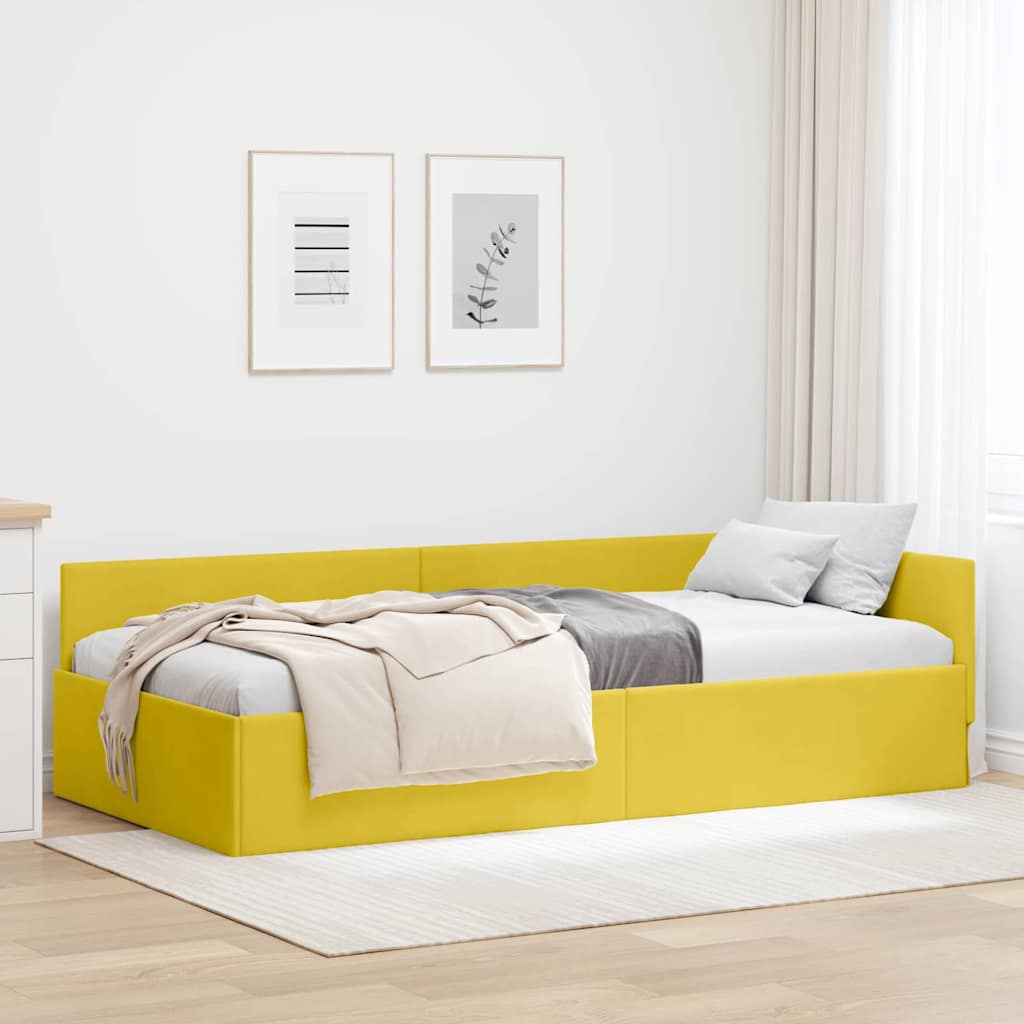 Hoekbedframe met hoofdeinde Geel 90 cm x 200 cm Fluweel – afbeelding 1