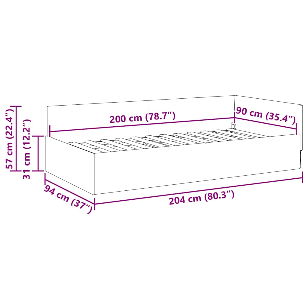 Hoekbedframe met hoofdeinde Geel 90 cm x 200 cm Fluweel – afbeelding 11