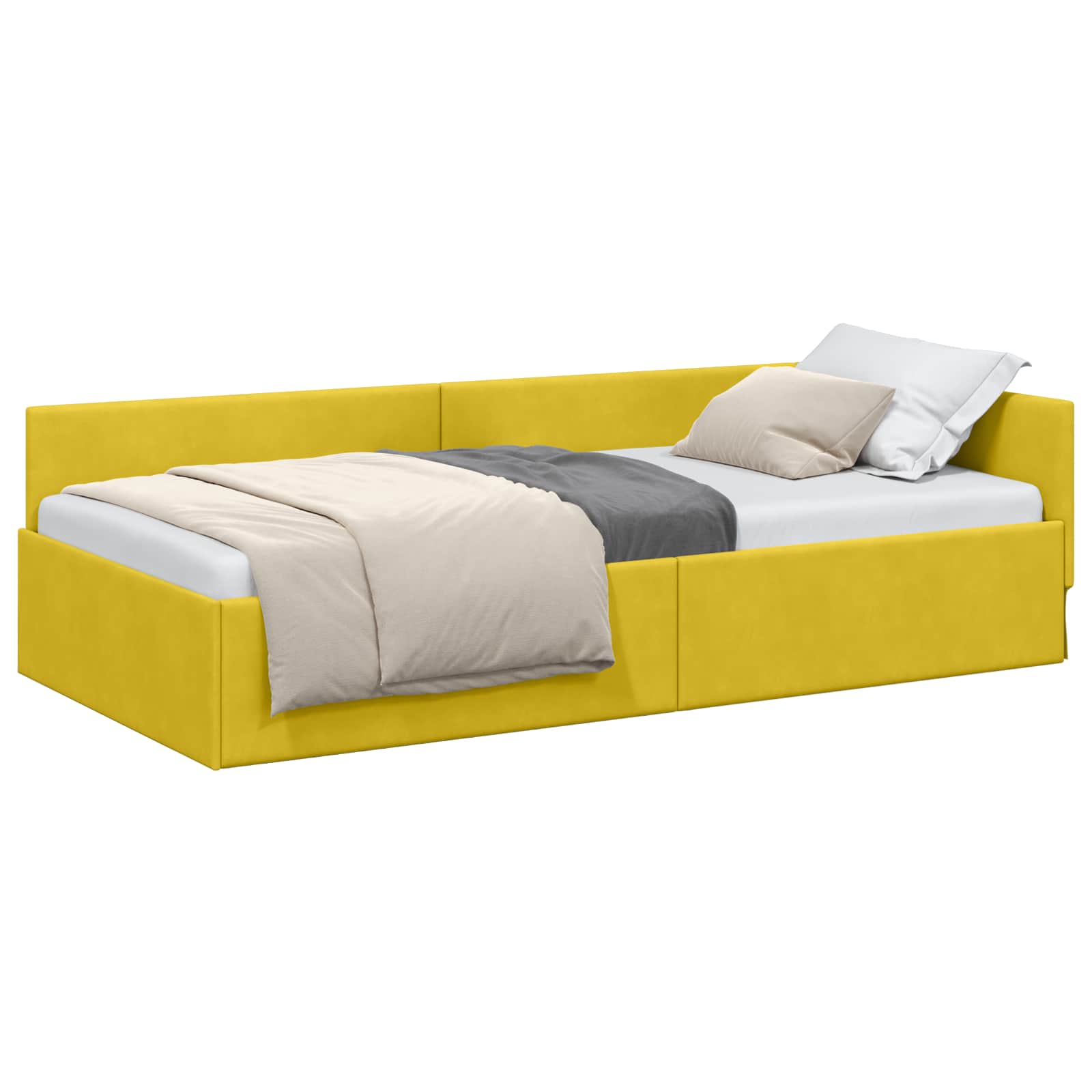 Hoekbedframe met hoofdeinde Geel 90 cm x 200 cm Fluweel – afbeelding 2