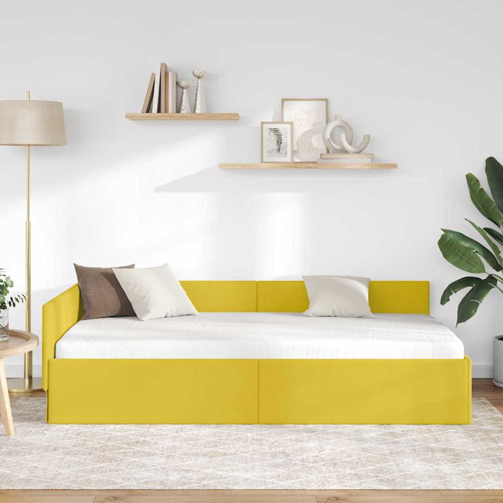 Hoekbedframe met hoofdeinde Geel 90 cm x 200 cm Fluweel – afbeelding 3
