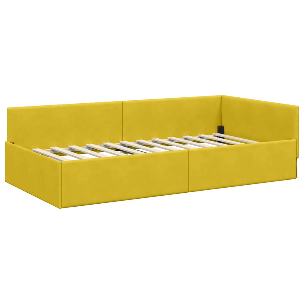Hoekbedframe met hoofdeinde Geel 90 cm x 200 cm Fluweel – afbeelding 4