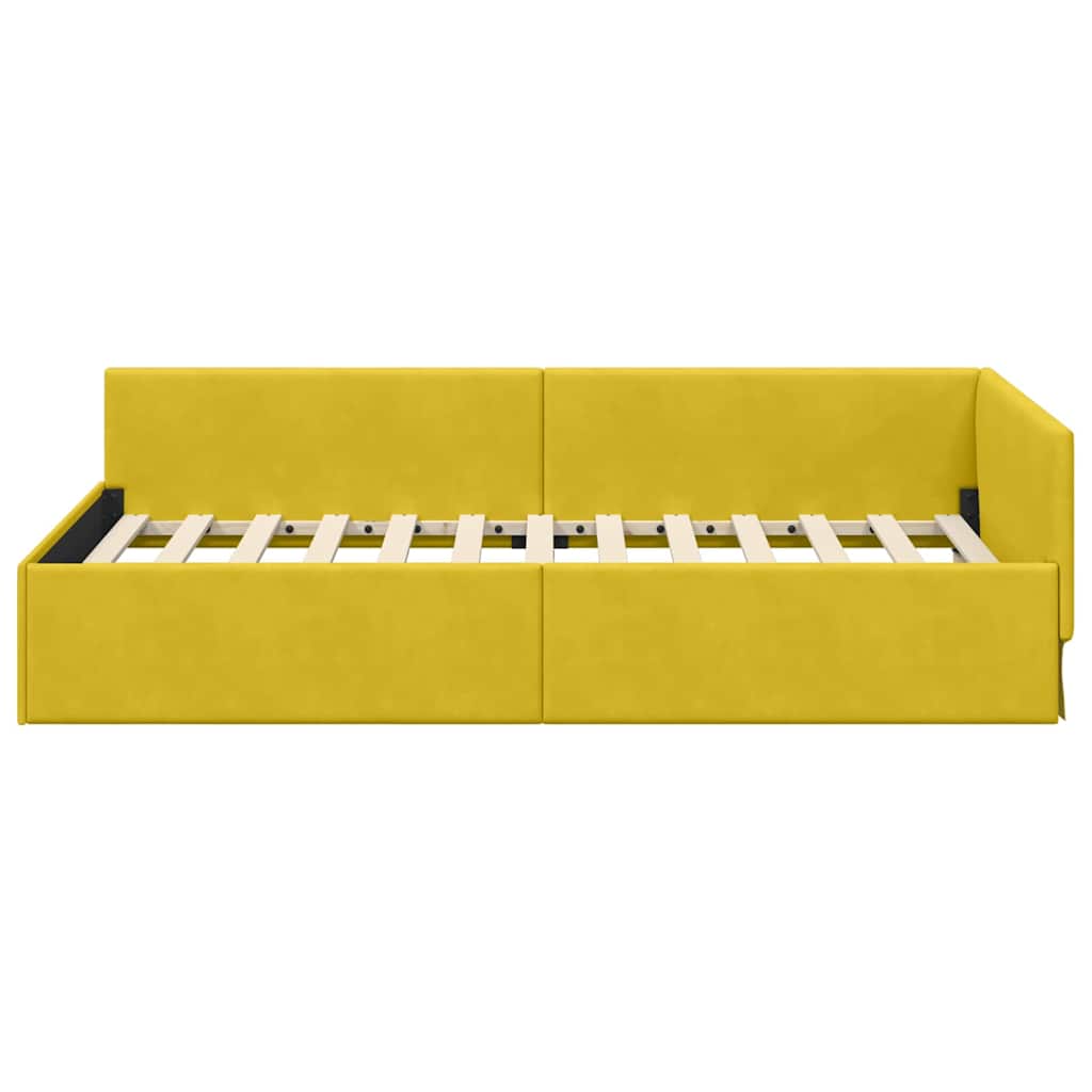 Hoekbedframe met hoofdeinde Geel 90 cm x 200 cm Fluweel – afbeelding 5