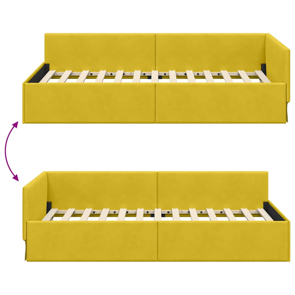 Hoekbedframe met hoofdeinde Geel 90 cm x 200 cm Fluweel – afbeelding 9