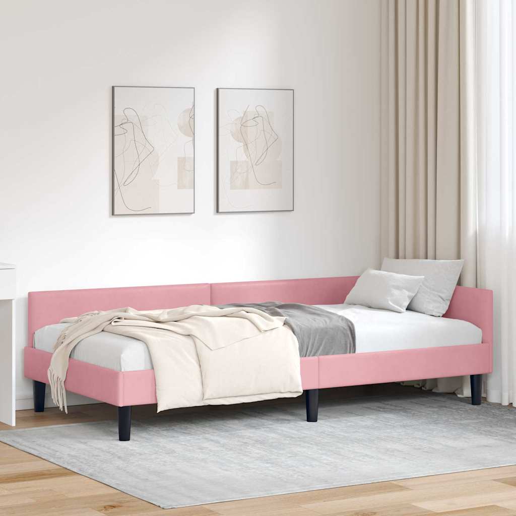 Hoekbedframe met hoofdeinde Roze 90 cm x 200 cm Fluweel – afbeelding 1