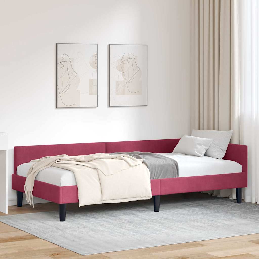 Hoekbedframe met hoofdeinde Wijnrood 90 cm x 200 cm Fluweel – afbeelding 1