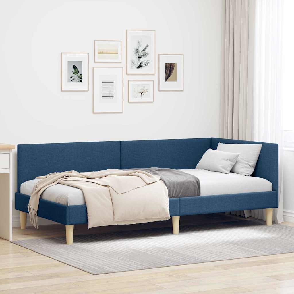 Hoekbedframe Blauw 90 cm x 190 cm Stof en multiplex – afbeelding 1
