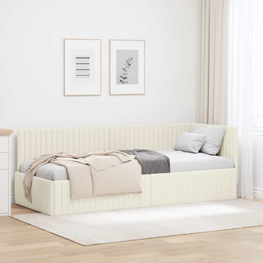 Hoekbedframe met hoofdeinde Crème 80 cm x 200 cm Fluweel – afbeelding 1
