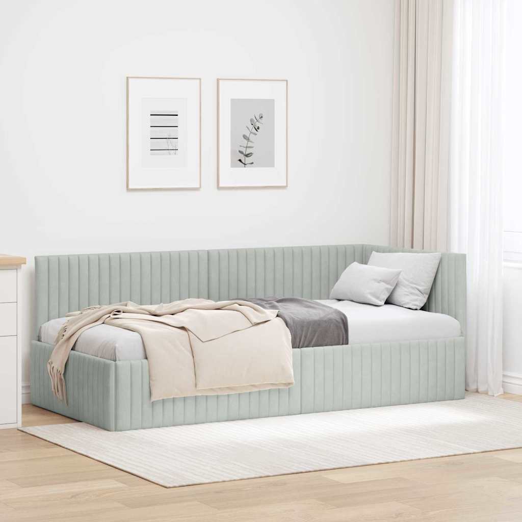 Hoekbedframe met hoofdeinde Lichtgrijs 90 cm x 190 cm Fluweel – afbeelding 1