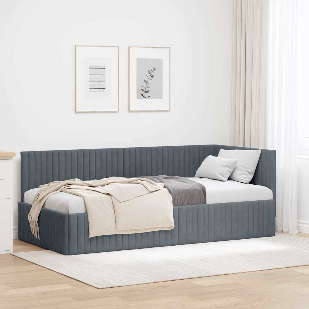 Hoekbedframe met hoofdeinde Donkergrijs 90 cm x 190 cm Fluweel – afbeelding 1