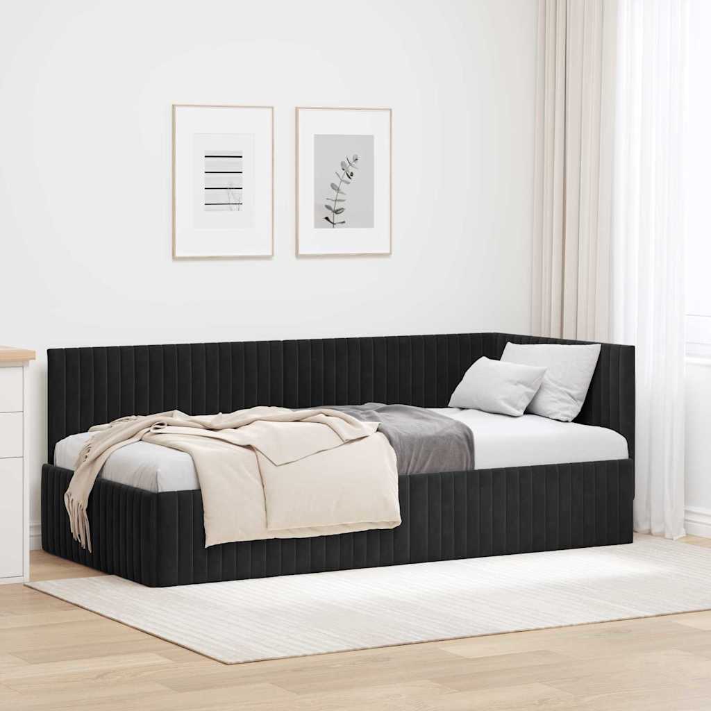 Hoekbedframe met hoofdeinde Zwart 90 cm x 190 cm Fluweel – afbeelding 1