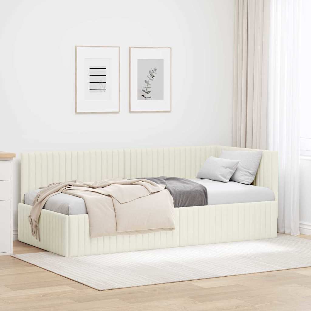 Hoekbedframe met hoofdeinde Crème 90 cm x 190 cm Fluweel – afbeelding 1