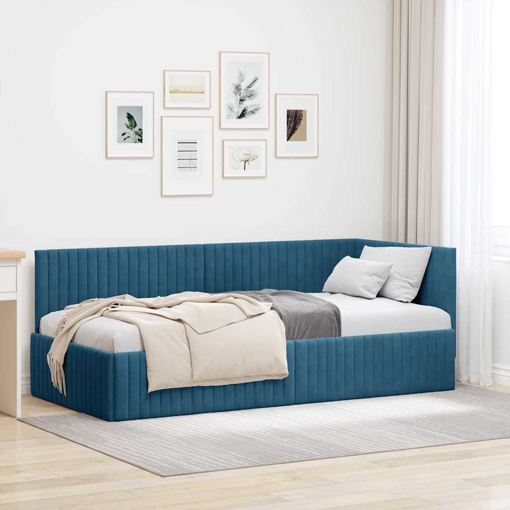 Hoekbedframe met hoofdeinde Blauw 90 cm x 200 cm Fluweel – afbeelding 1