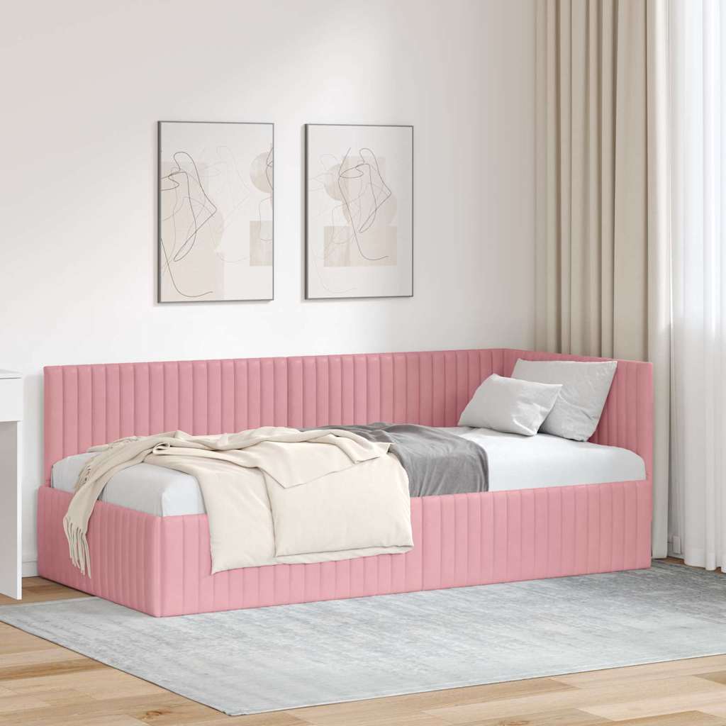 Hoekbedframe met hoofdeinde Roze 90 cm x 200 cm Fluweel – afbeelding 1