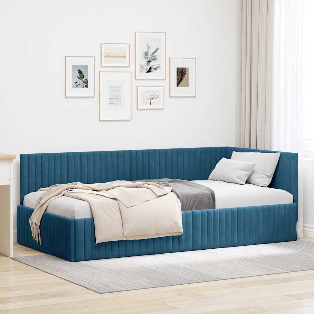 Hoekbedframe met hoofdeinde Blauw 100 cm x 200 cm Fluweel – afbeelding 1
