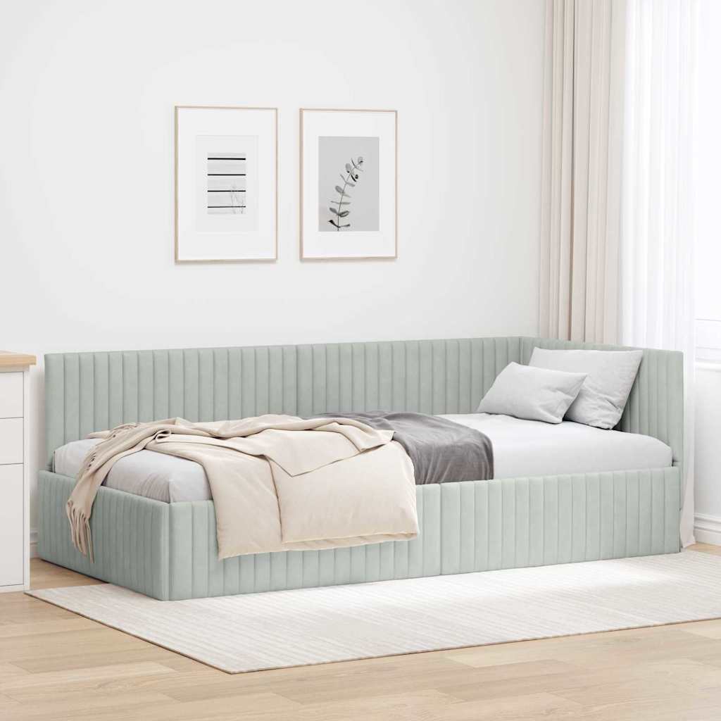 Hoekbedframe met hoofdeinde Lichtgrijs 100 cm x 200 cm Fluweel – afbeelding 1