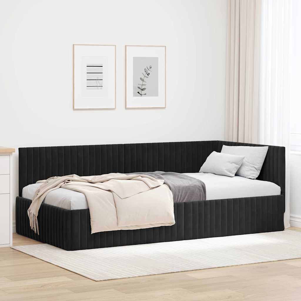 Hoekbedframe met hoofdeinde Zwart 100 cm x 200 cm Fluweel – afbeelding 1