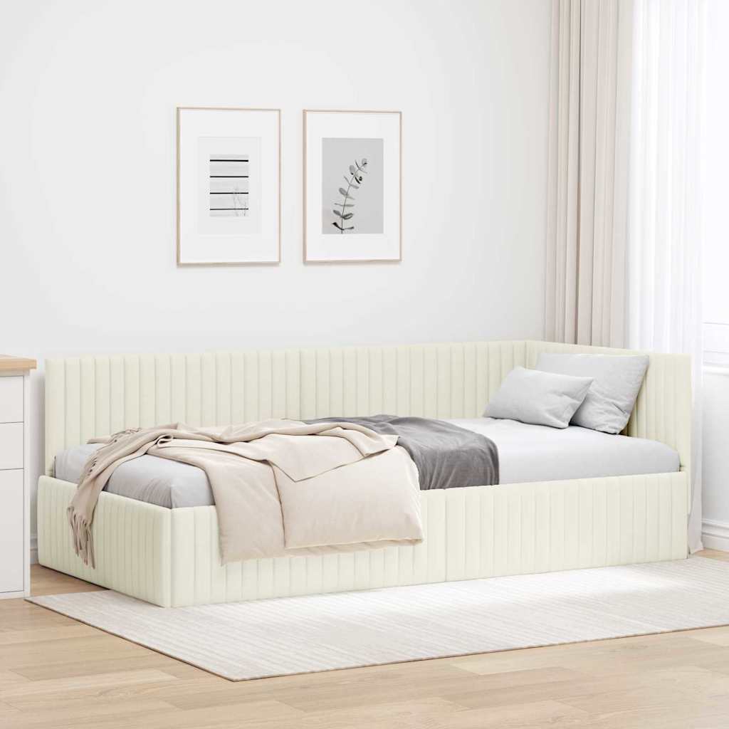 Hoekbedframe met hoofdeinde Crème 100 cm x 200 cm Fluweel