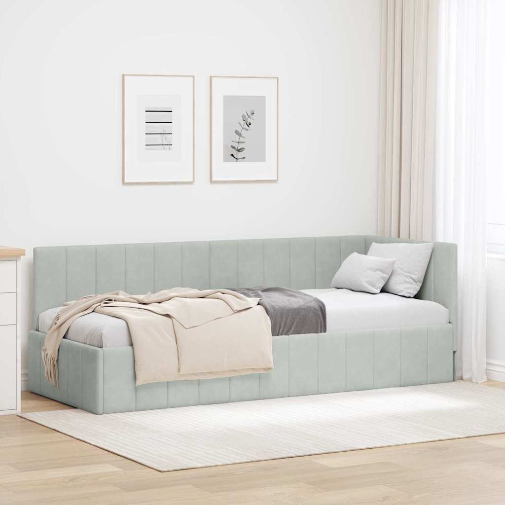 Hoekbedframe met hoofdeinde Lichtgrijs 80 cm x 200 cm Fluweel – afbeelding 1