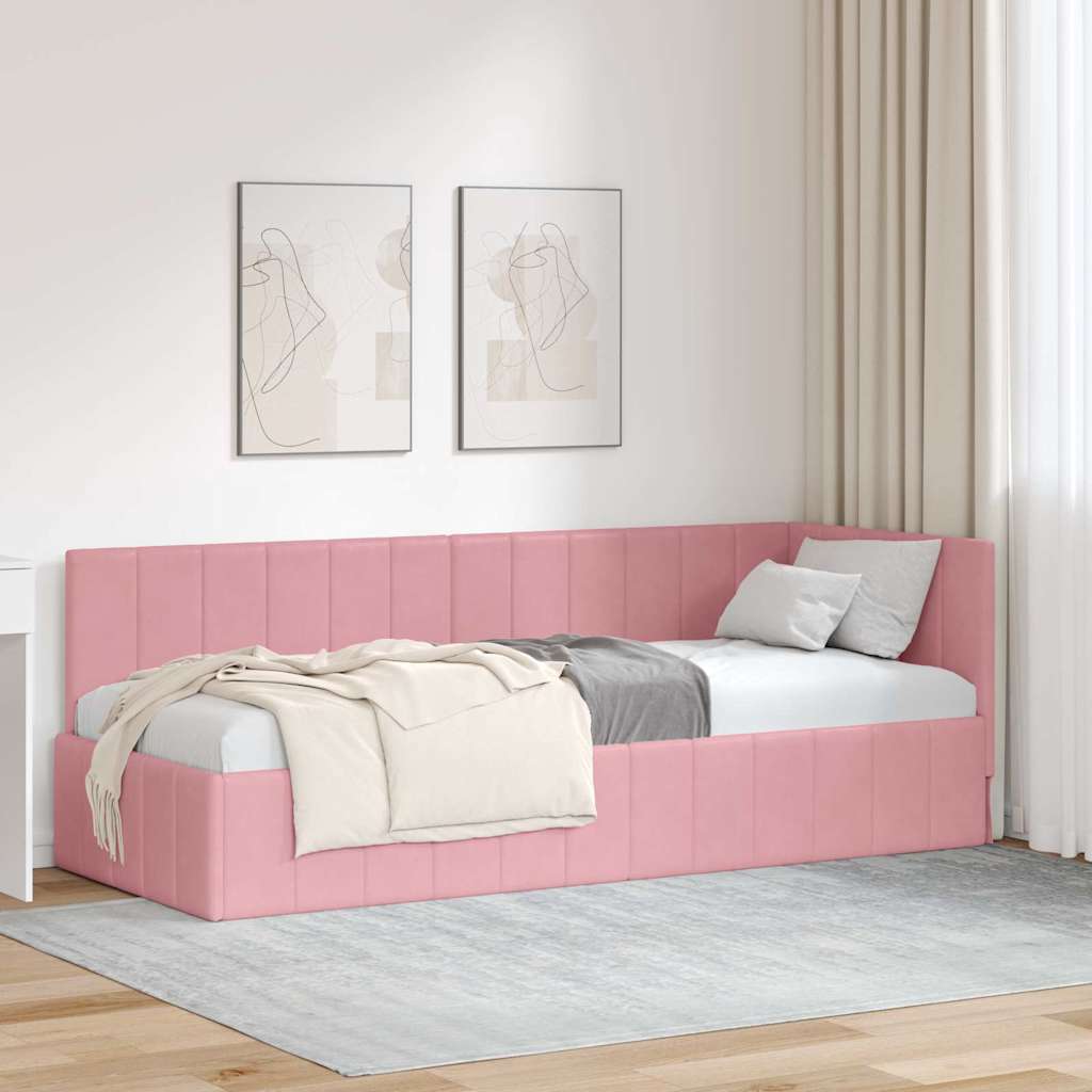 Hoekbedframe met hoofdeinde Roze 80 cm x 200 cm Fluweel – afbeelding 1