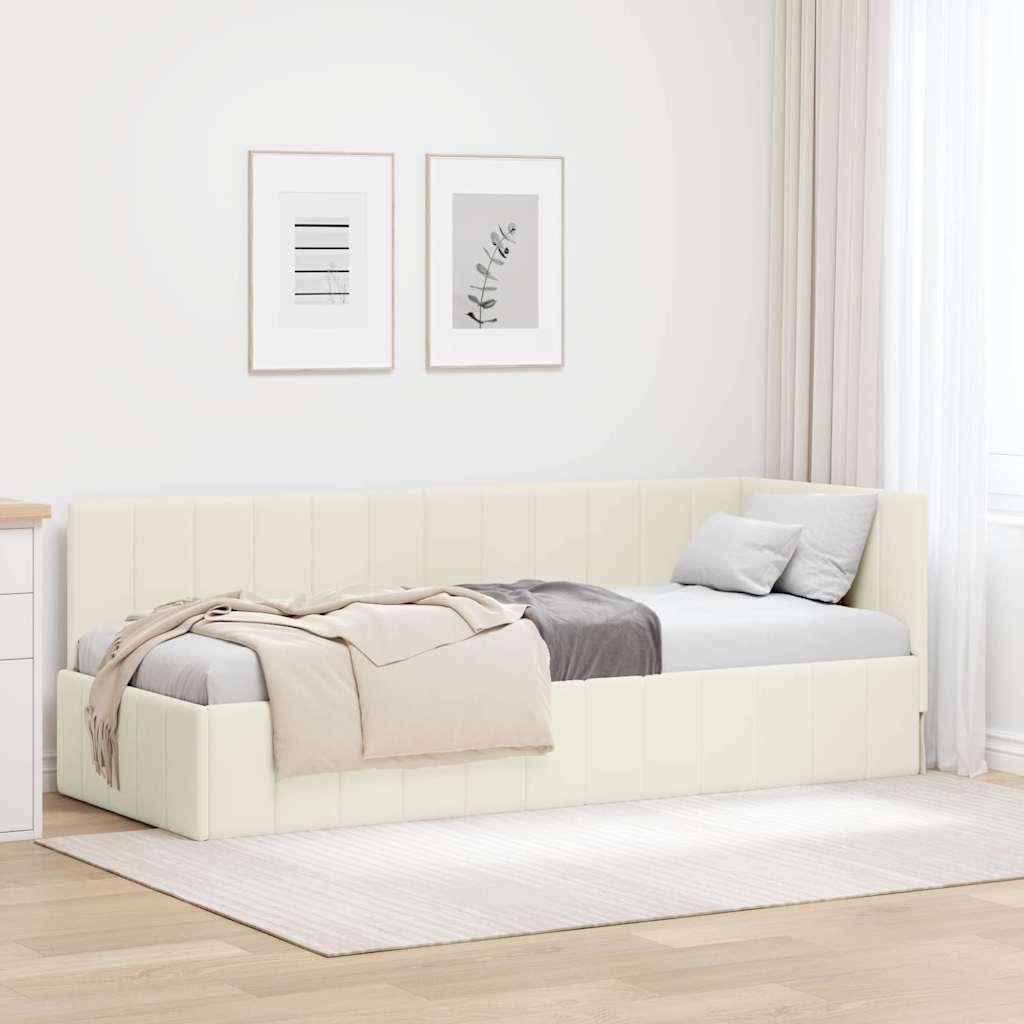 Hoekbedframe met hoofdeinde Crème 80 cm x 200 cm Fluweel – afbeelding 1