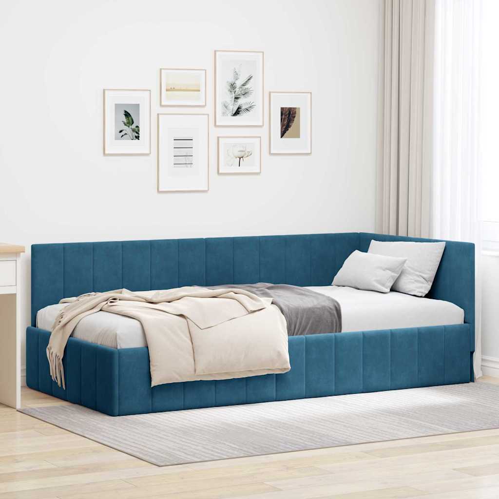 Hoekbedframe met hoofdeinde Blauw 90 cm x 190 cm Fluweel – afbeelding 1