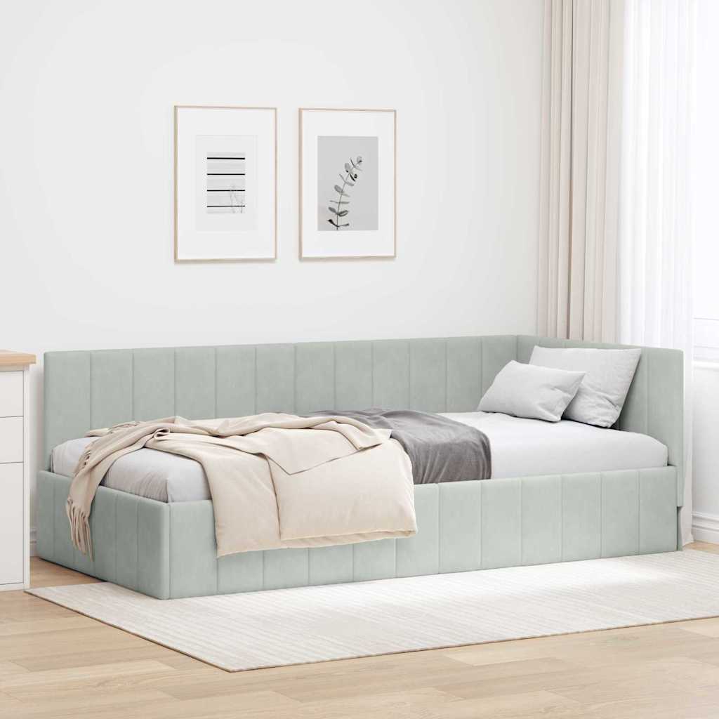 Hoekbedframe met hoofdeinde Lichtgrijs 90 cm x 190 cm Fluweel – afbeelding 1