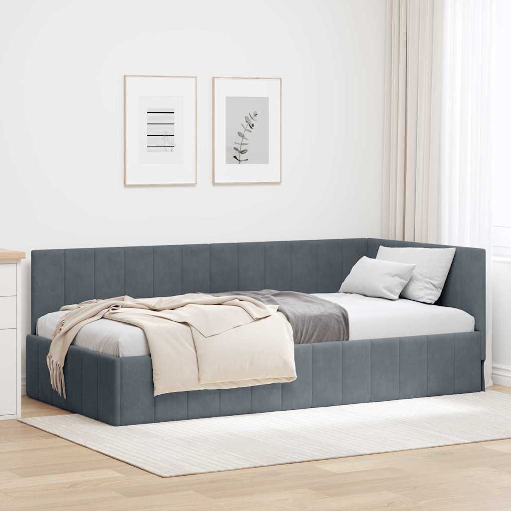 Hoekbedframe met hoofdeinde Donkergrijs 90 cm x 200 cm Fluweel – afbeelding 1