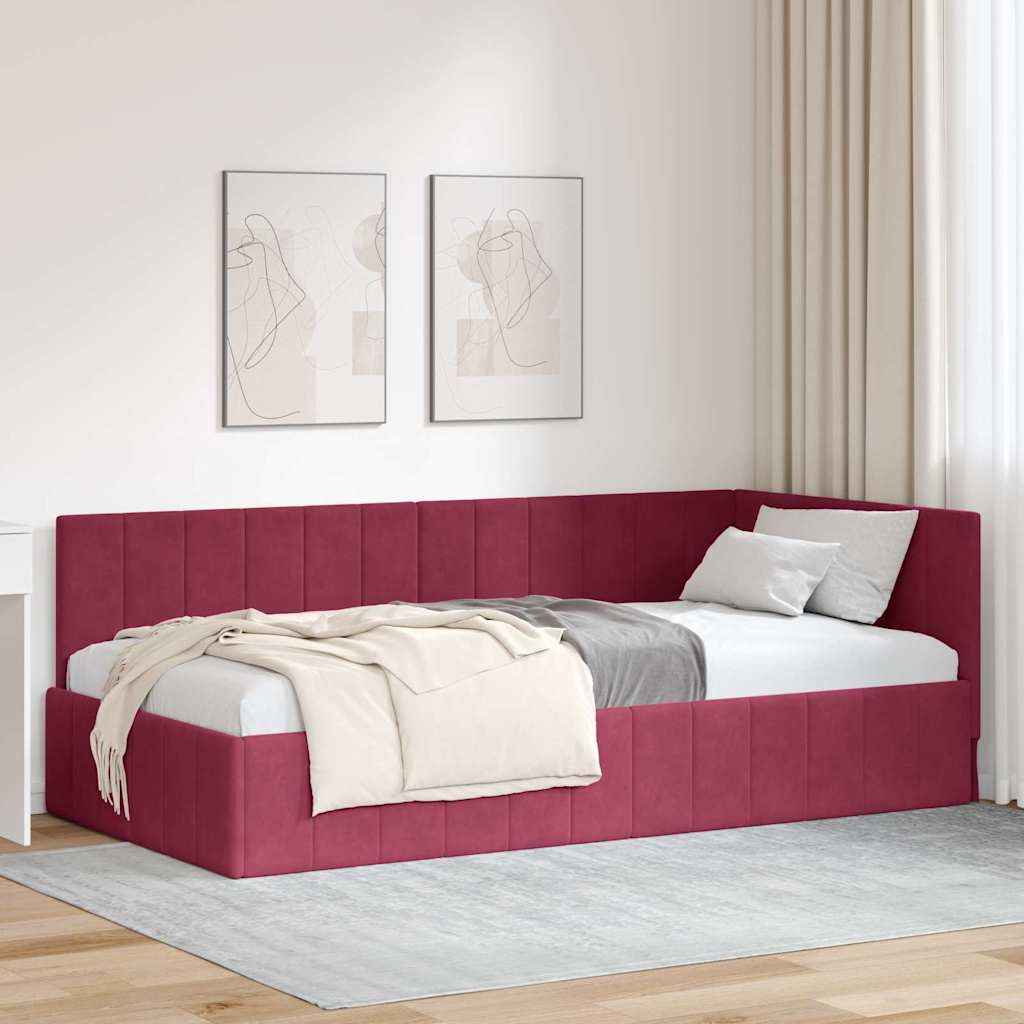 Hoekbedframe met hoofdeinde Wijnrood 90 cm x 200 cm Fluweel – afbeelding 1