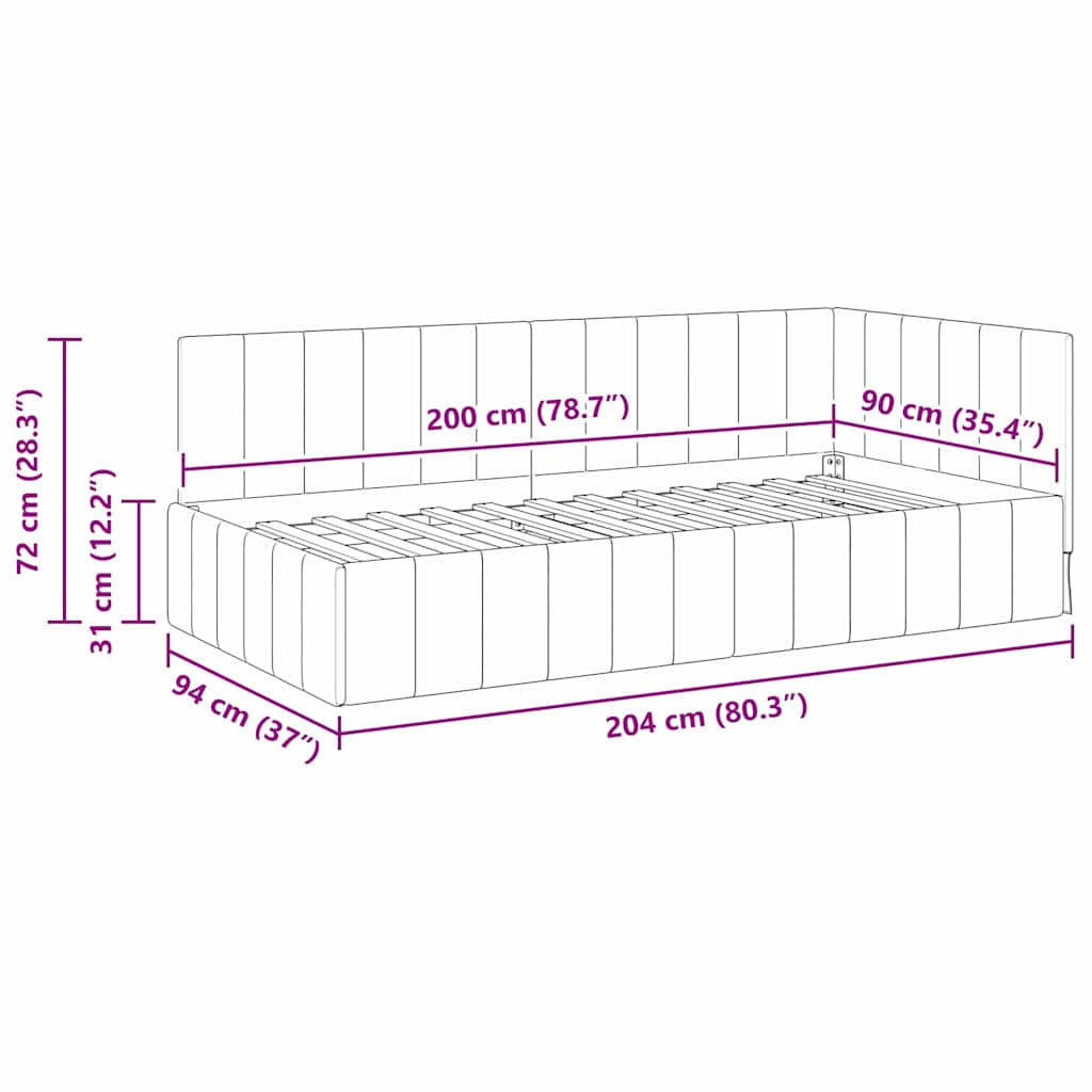 Hoekbedframe met hoofdeinde Wijnrood 90 cm x 200 cm Fluweel – afbeelding 11