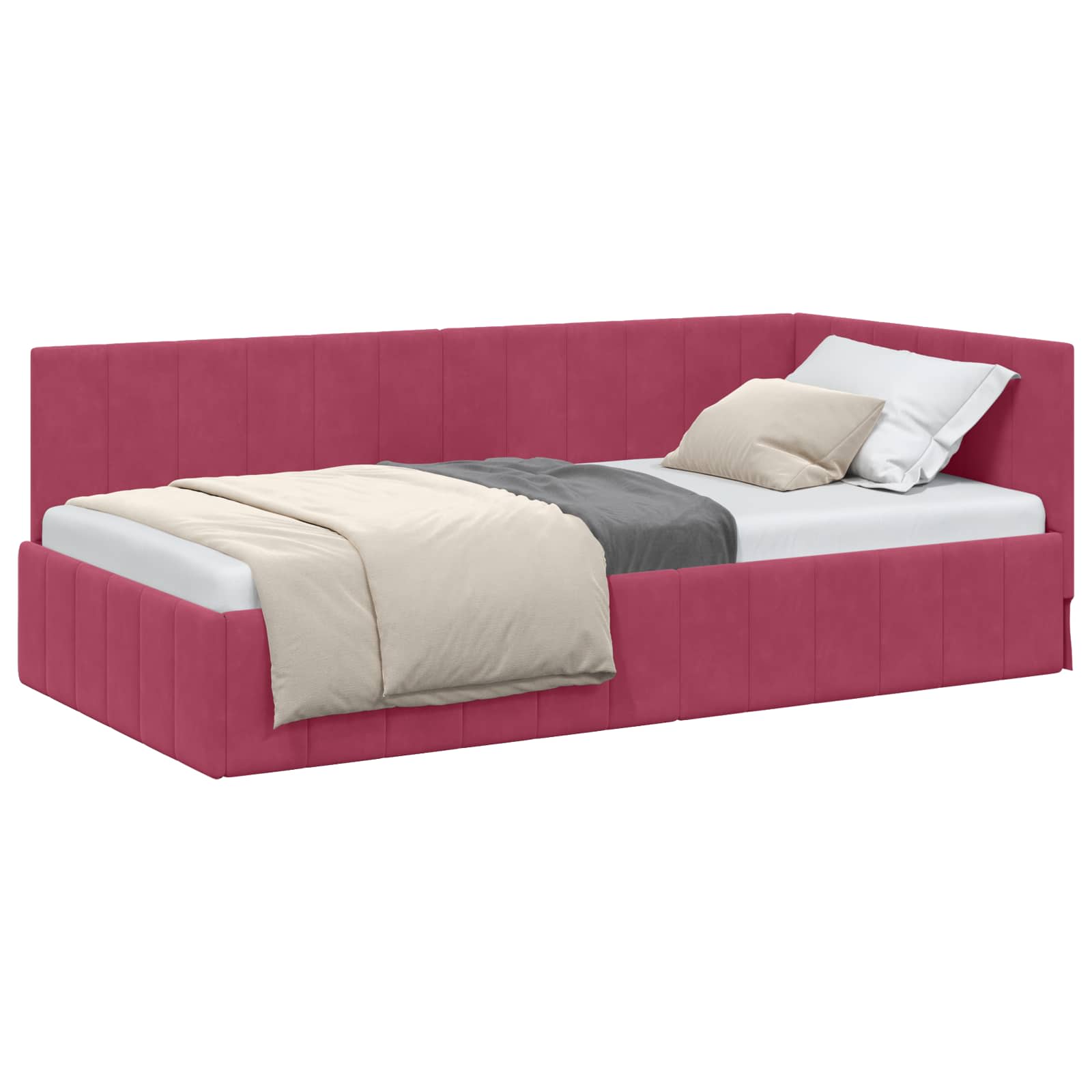 Hoekbedframe met hoofdeinde Wijnrood 90 cm x 200 cm Fluweel – afbeelding 2