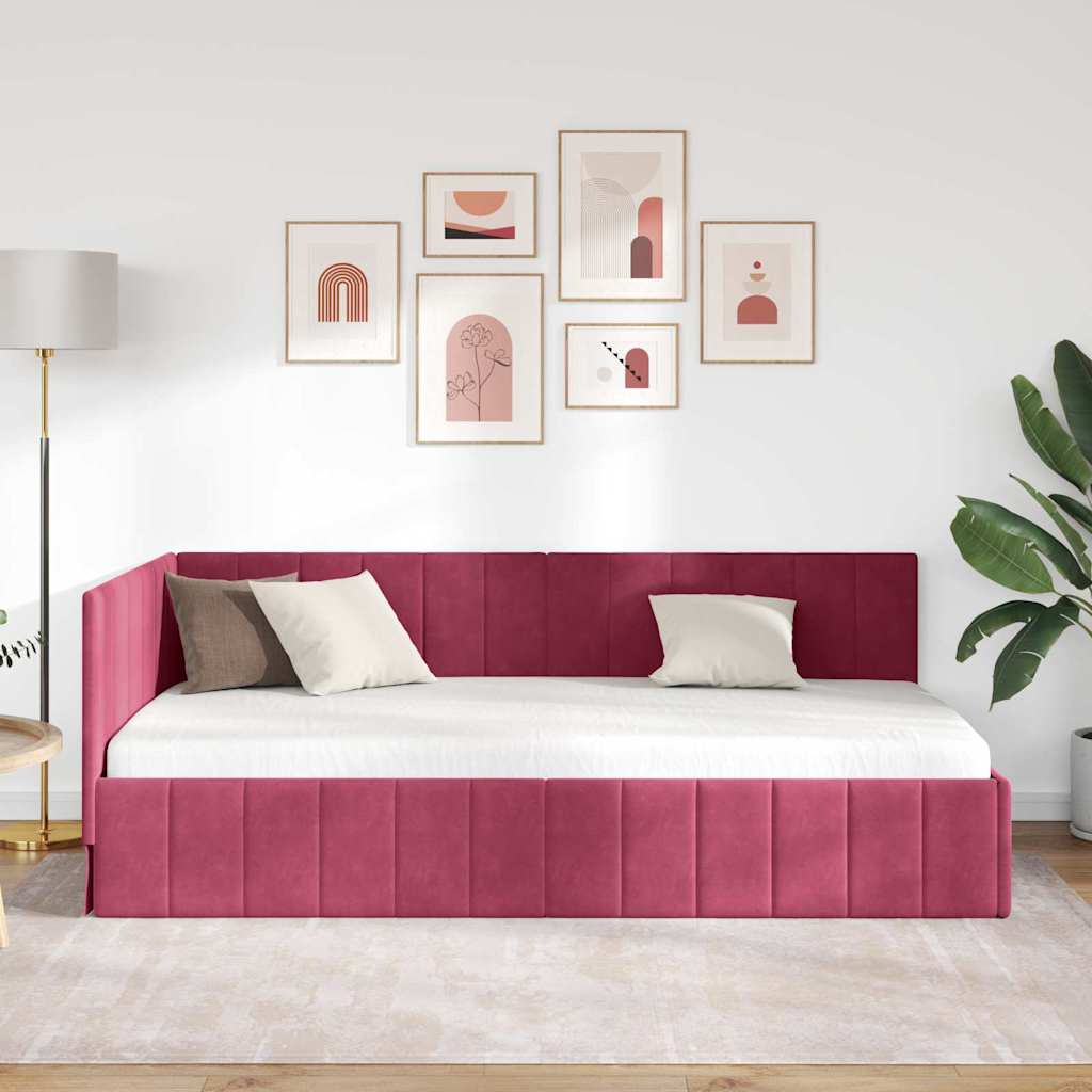 Hoekbedframe met hoofdeinde Wijnrood 90 cm x 200 cm Fluweel – afbeelding 3